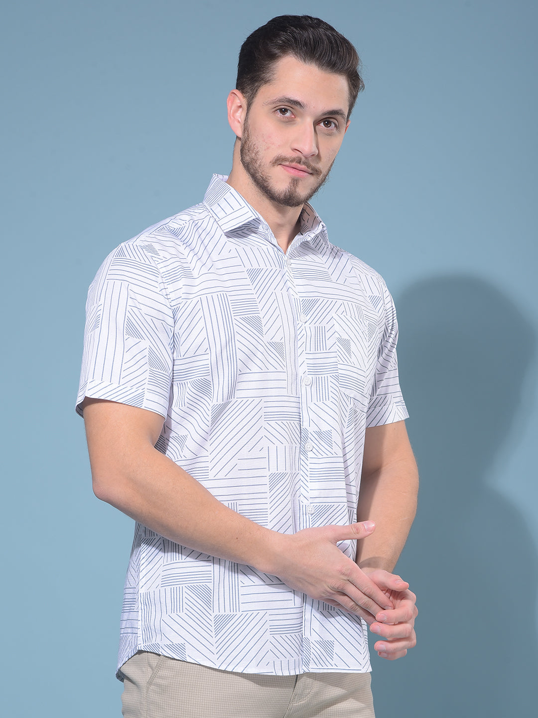 White Printed 100% Cotton Resort Shirt-Men Shirts-Crimsoune Club