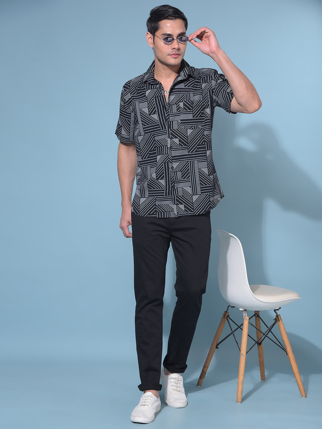 Black Printed 100% Cotton Resort Shirt-Men Shirts-Crimsoune Club