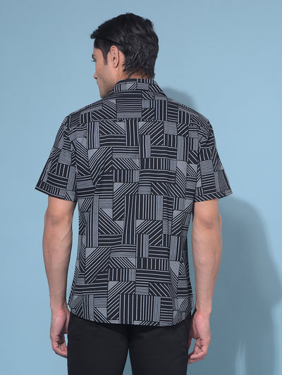 Black Printed 100% Cotton Resort Shirt-Men Shirts-Crimsoune Club