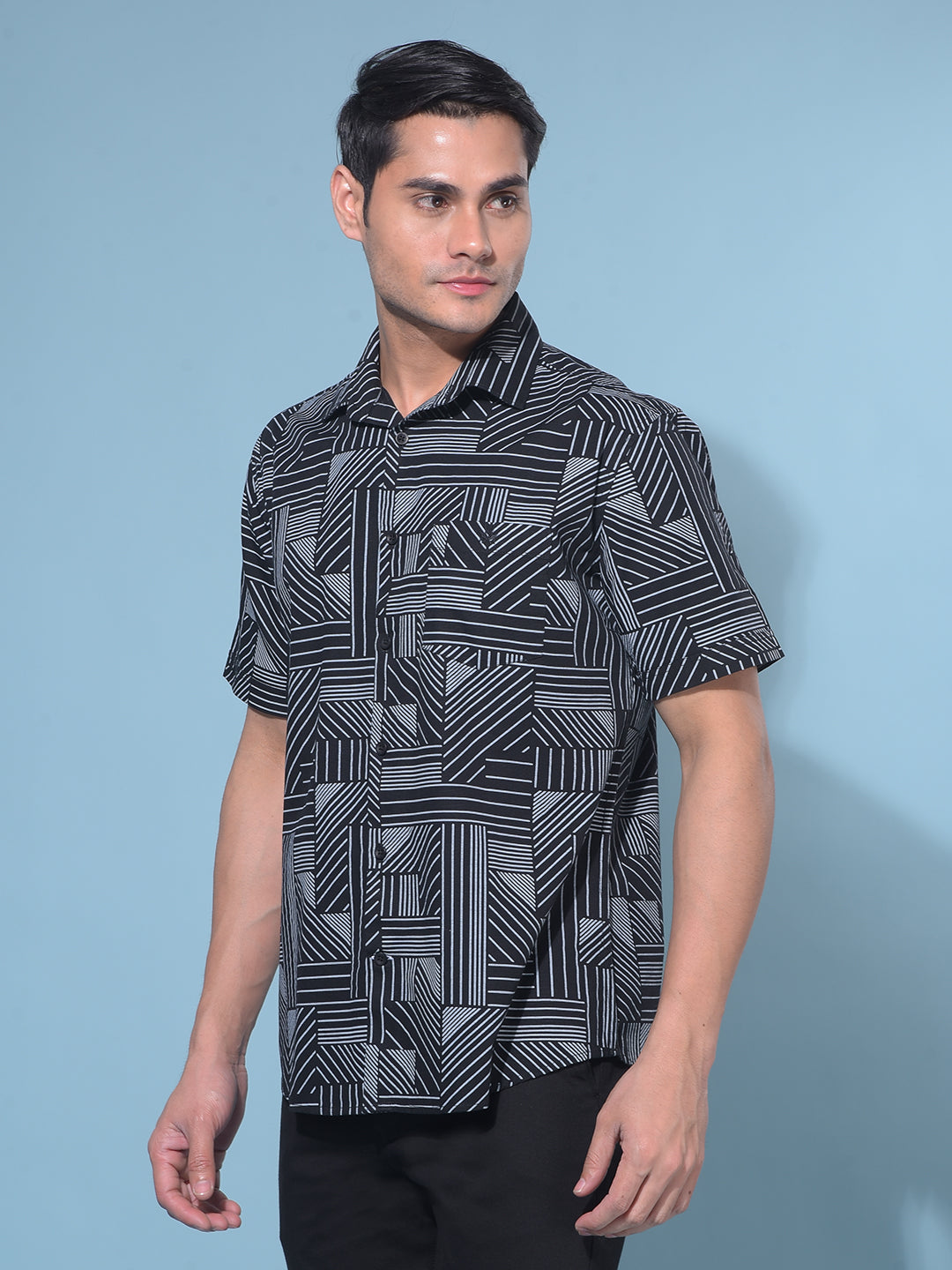 Black Printed 100% Cotton Resort Shirt-Men Shirts-Crimsoune Club