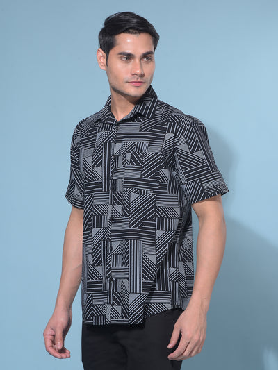 Black Printed 100% Cotton Resort Shirt-Men Shirts-Crimsoune Club