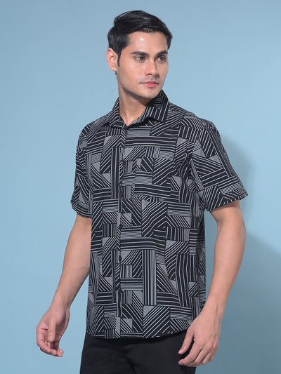 Black Printed 100% Cotton Resort Shirt-Men Shirts-Crimsoune Club