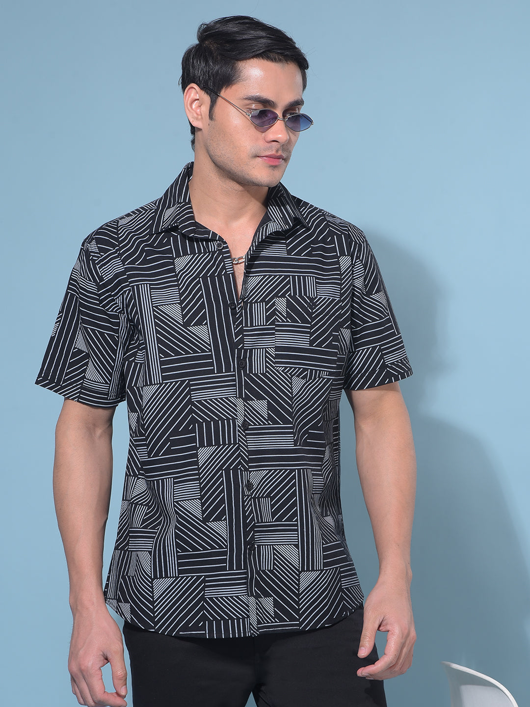 Black Printed 100% Cotton Resort Shirt-Men Shirts-Crimsoune Club