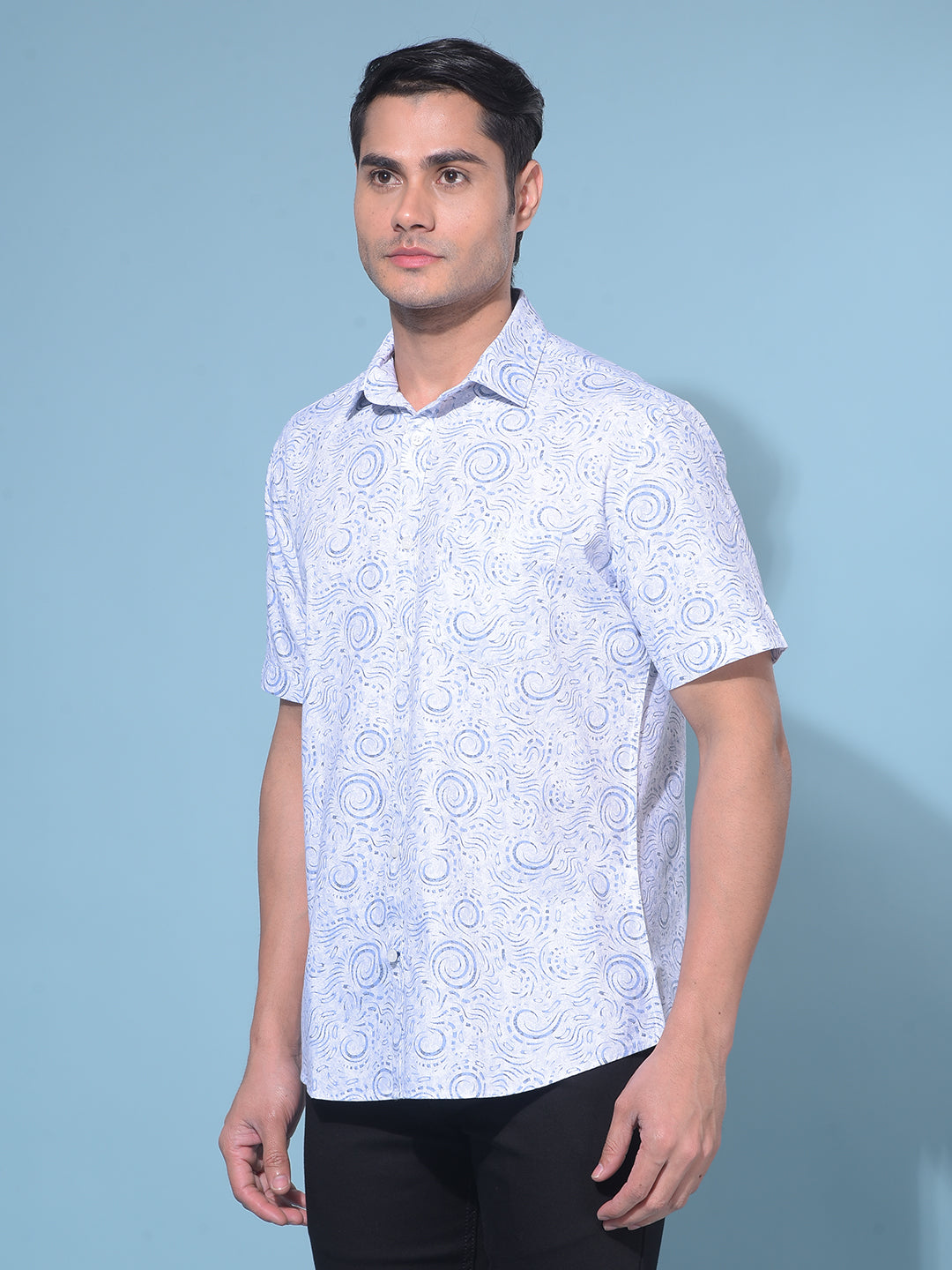 Blue Printed 100% Cotton Resort Shirt-Men Shirts-Crimsoune Club