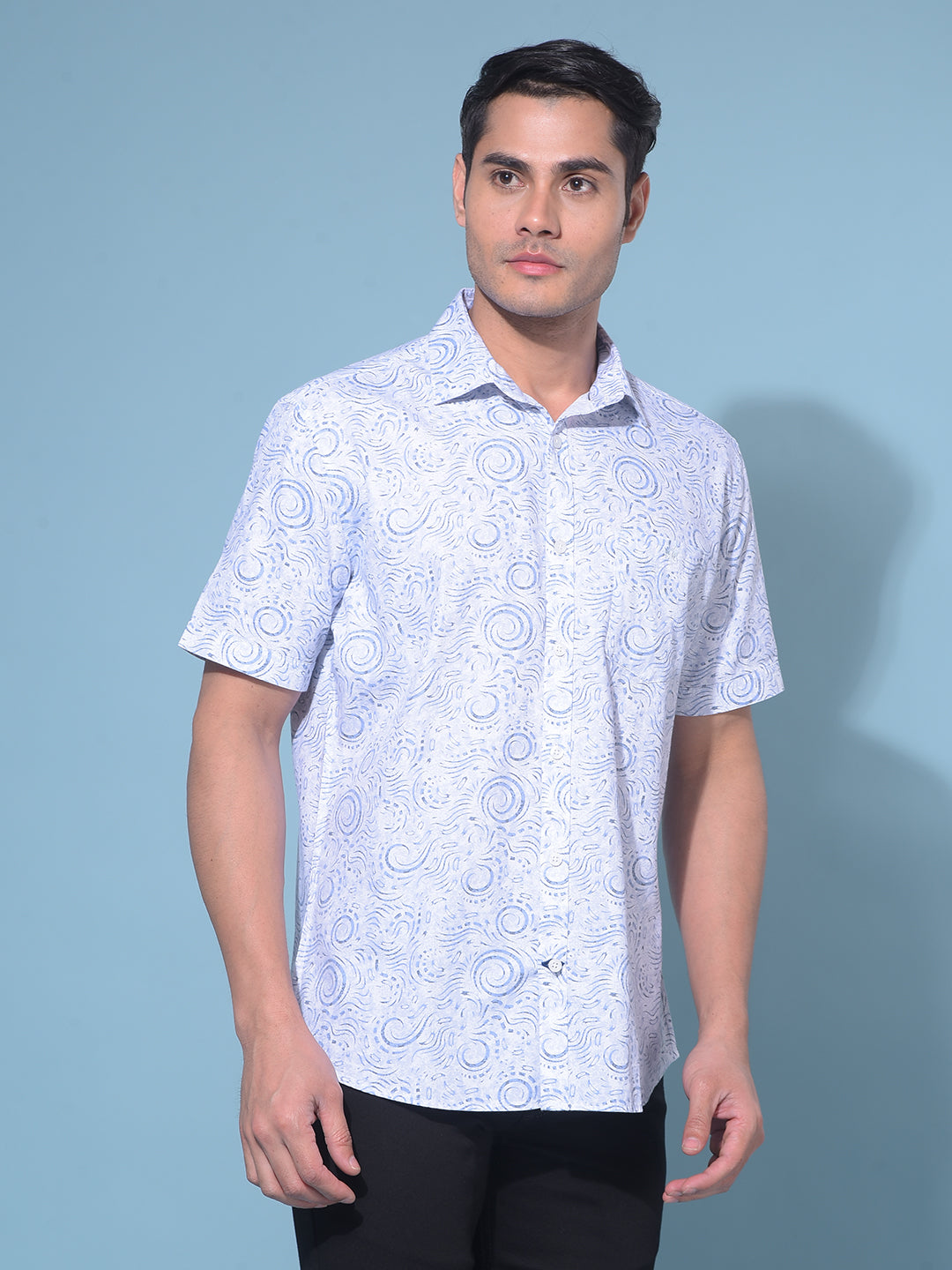 Blue Printed 100% Cotton Resort Shirt-Men Shirts-Crimsoune Club