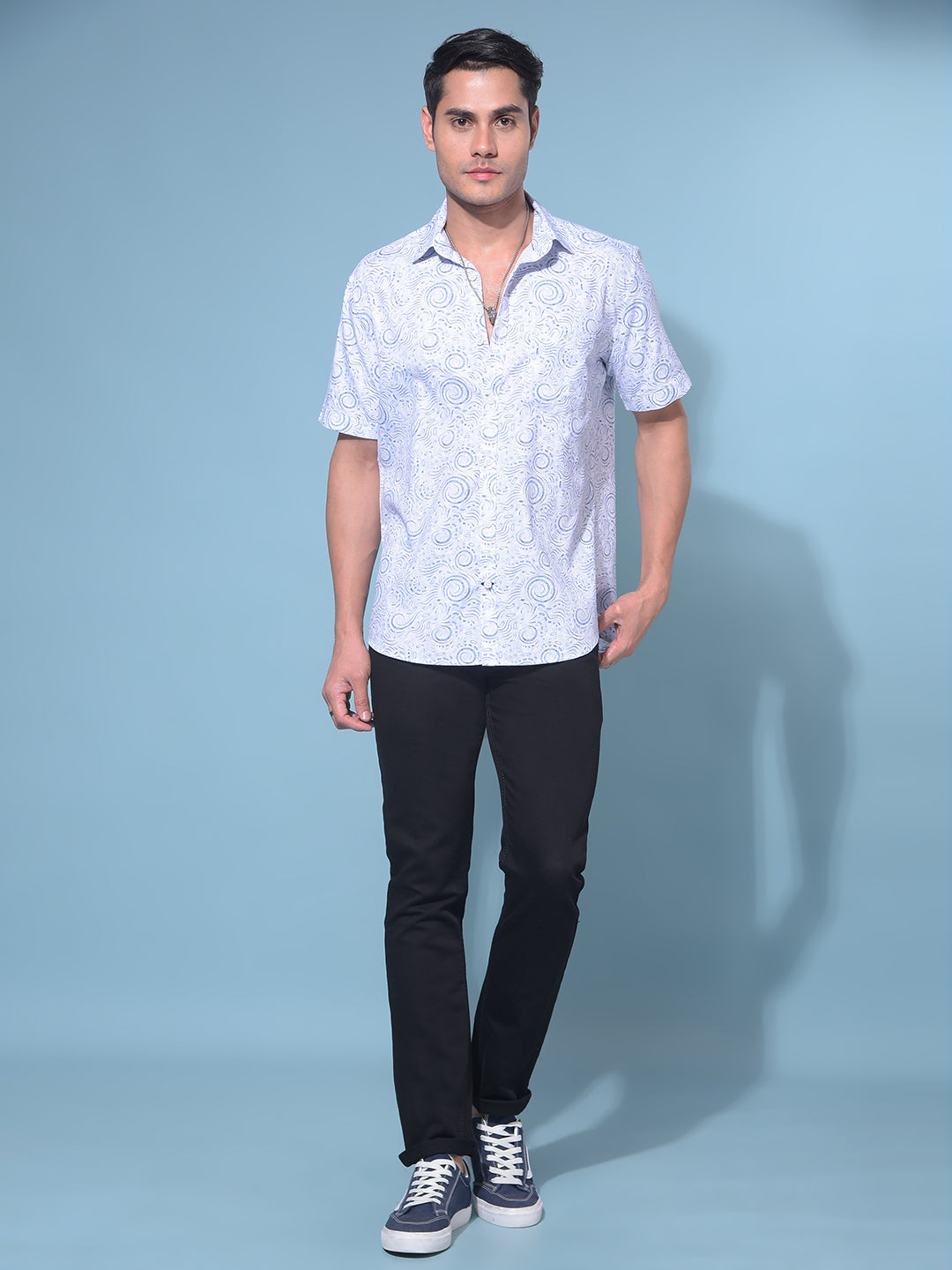 Blue Printed 100% Cotton Resort Shirt-Men Shirts-Crimsoune Club