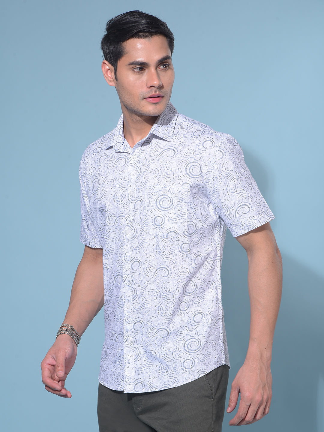 Grey Printed 100% Cotton Resort Shirt-Men Shirts-Crimsoune Club