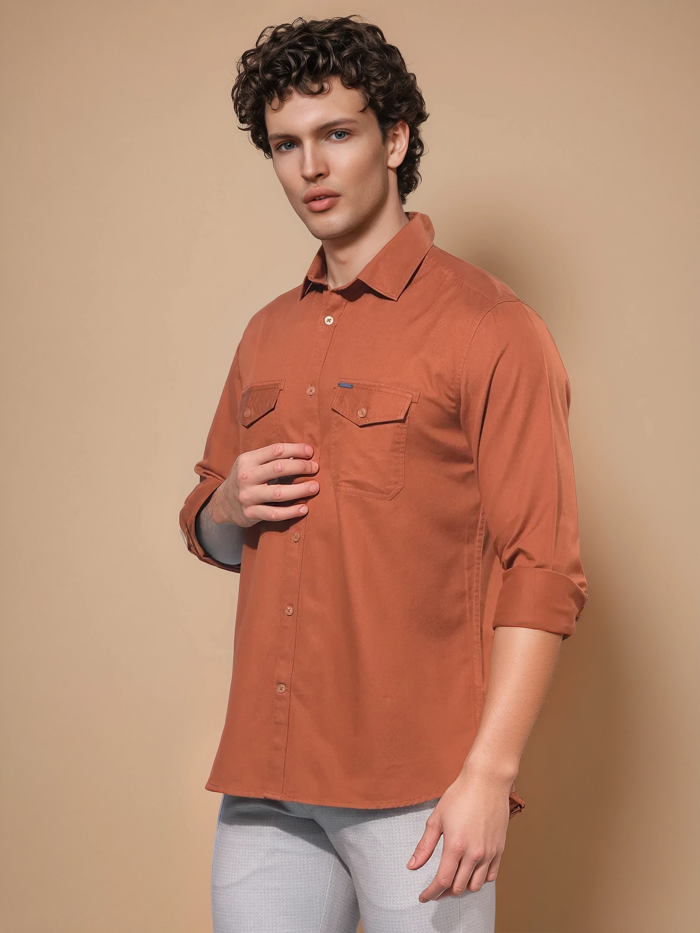 Brown 100% Cotton Shirt-Men Shirts-Crimsoune Club