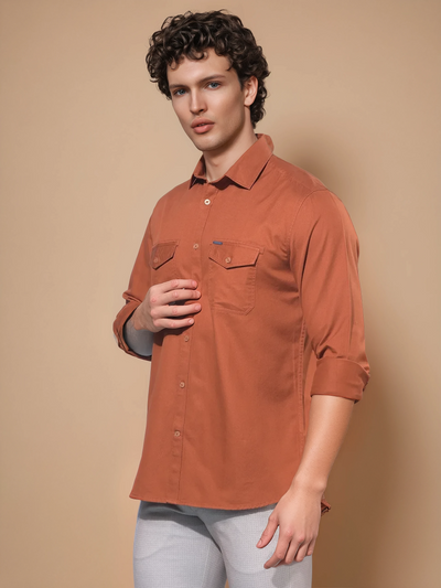 Brown 100% Cotton Shirt-Men Shirts-Crimsoune Club