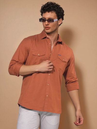 Brown 100% Cotton Shirt-Men Shirts-Crimsoune Club