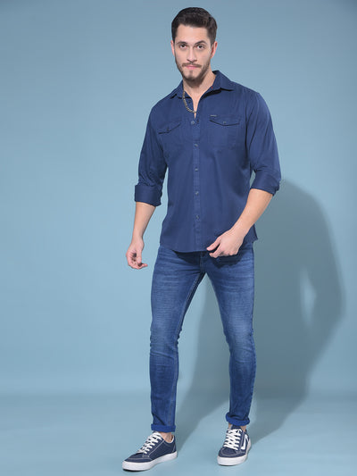 Blue 100% Cotton Shirt-Men Shirts-Crimsoune Club