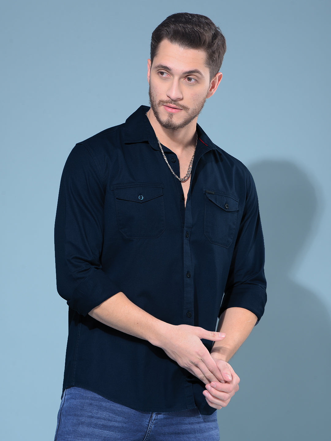 Blue 100% Cotton Shirt-Men Shirts-Crimsoune Club