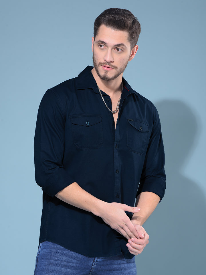 Blue 100% Cotton Shirt-Men Shirts-Crimsoune Club