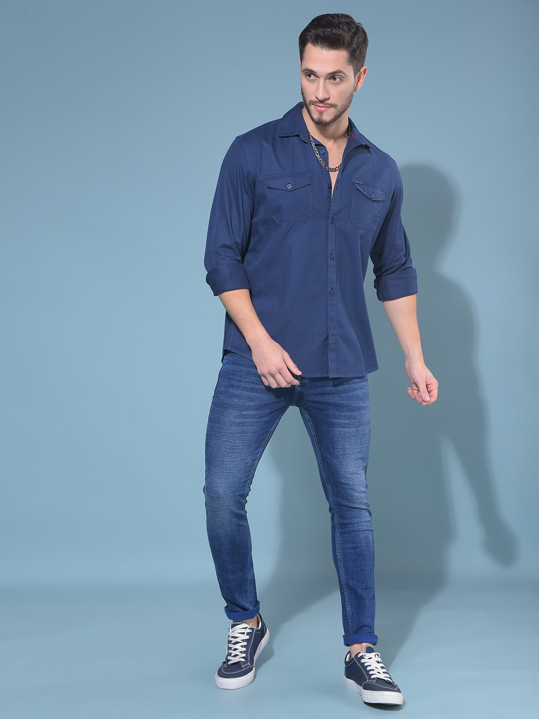 Blue 100% Cotton Shirt-Men Shirts-Crimsoune Club