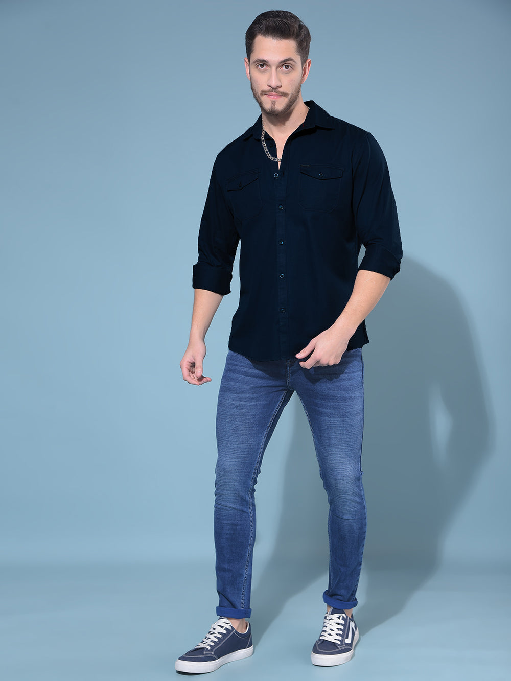 Blue 100% Cotton Shirt-Men Shirts-Crimsoune Club