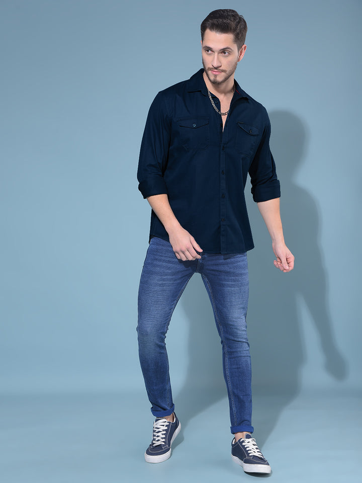 Blue 100% Cotton Shirt-Men Shirts-Crimsoune Club