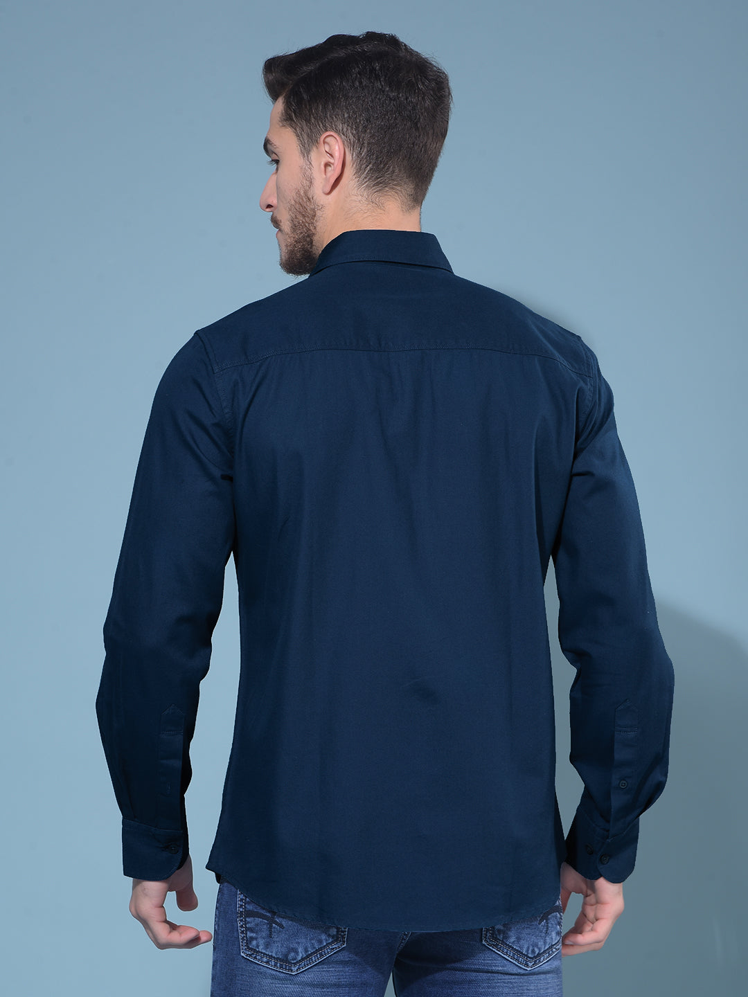Blue 100% Cotton Shirt-Men Shirts-Crimsoune Club