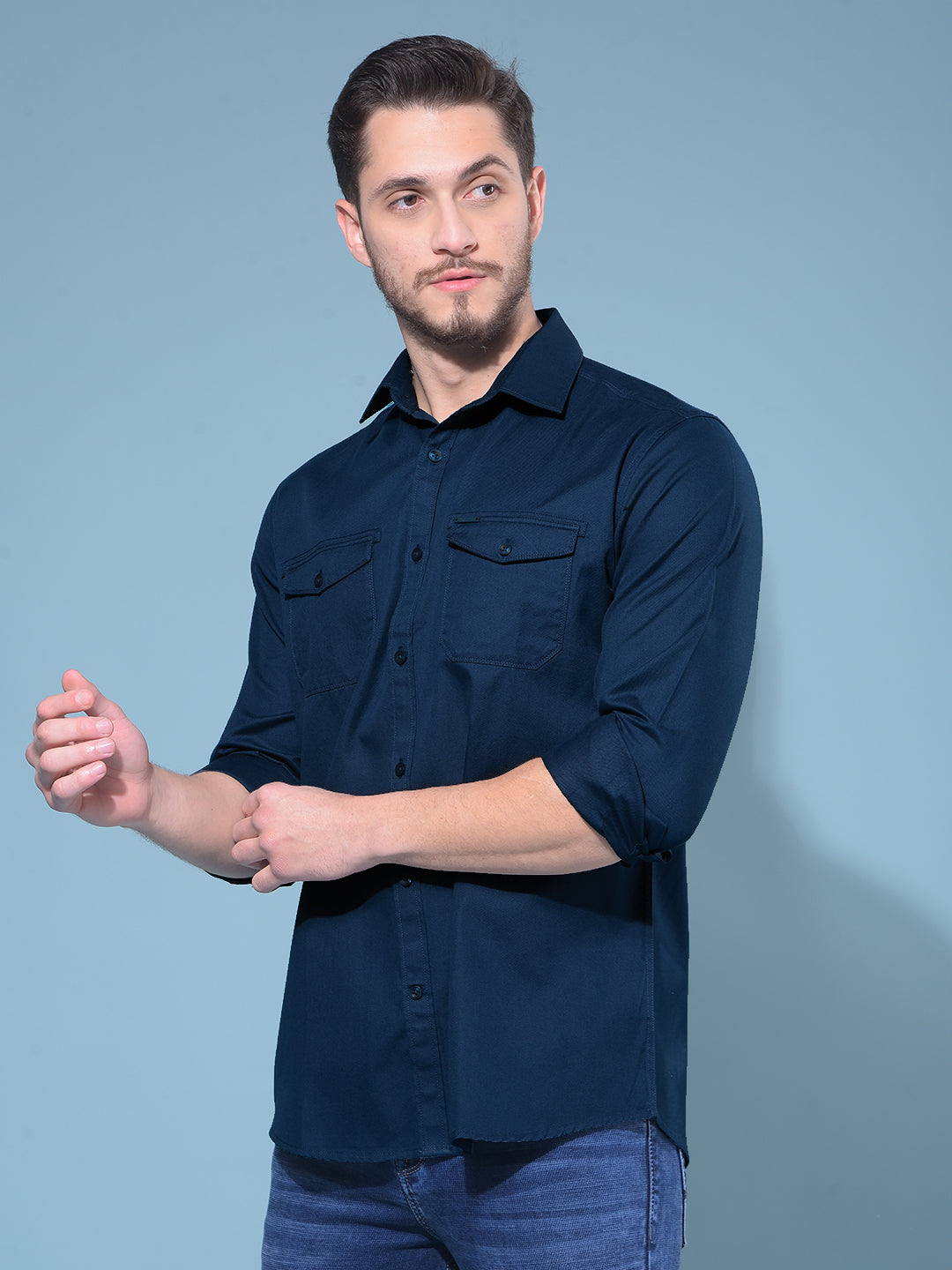 Blue 100% Cotton Shirt-Men Shirts-Crimsoune Club