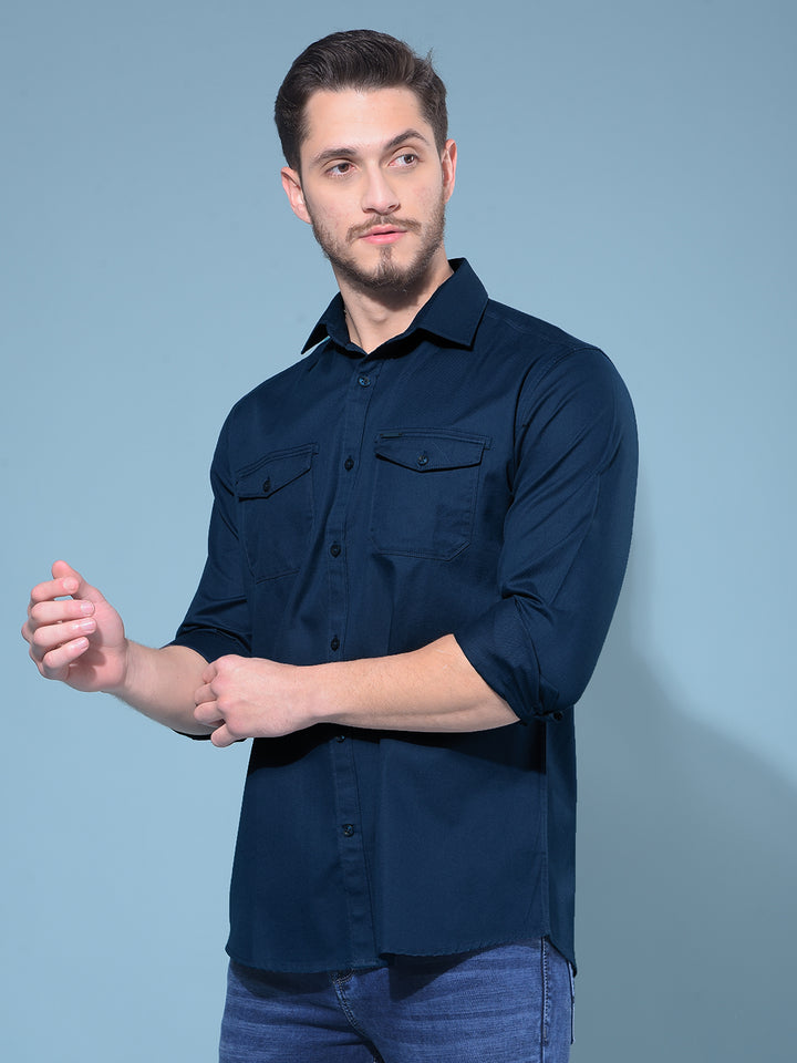 Blue 100% Cotton Shirt-Men Shirts-Crimsoune Club