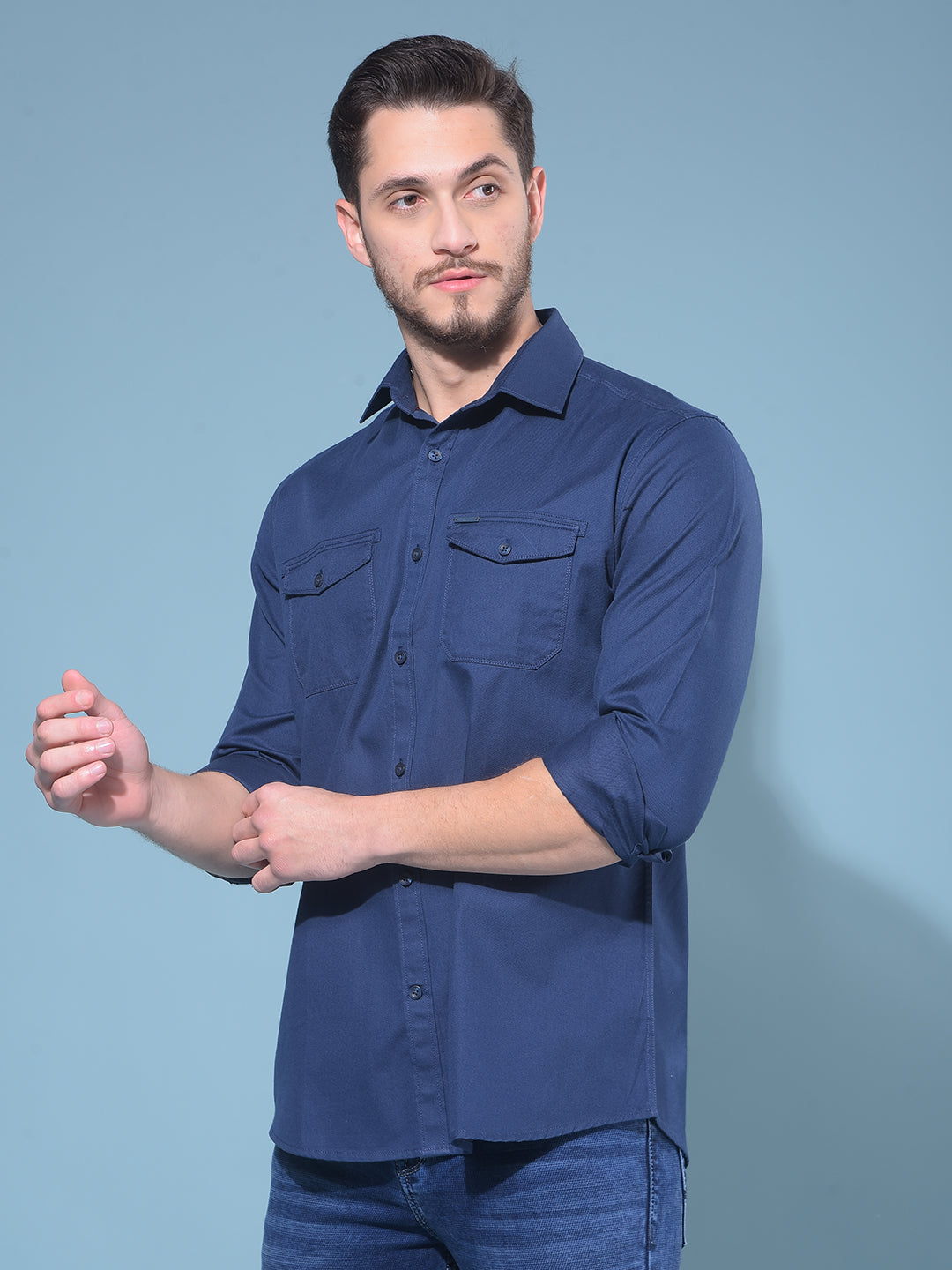 Blue 100% Cotton Shirt-Men Shirts-Crimsoune Club