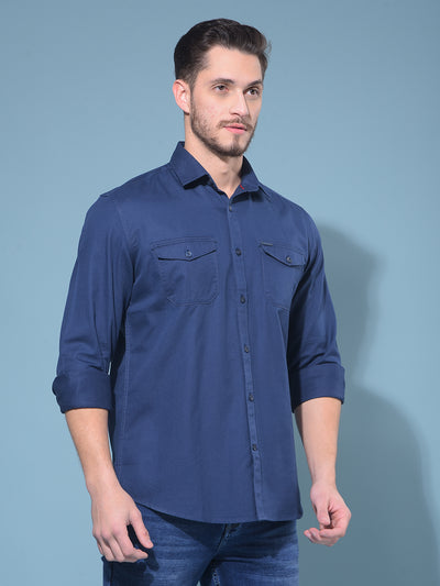 Blue 100% Cotton Shirt-Men Shirts-Crimsoune Club