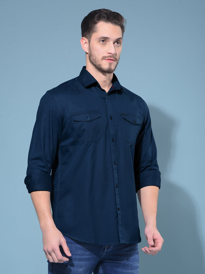Blue 100% Cotton Shirt-Men Shirts-Crimsoune Club