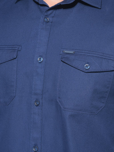 Blue 100% Cotton Shirt-Men Shirts-Crimsoune Club