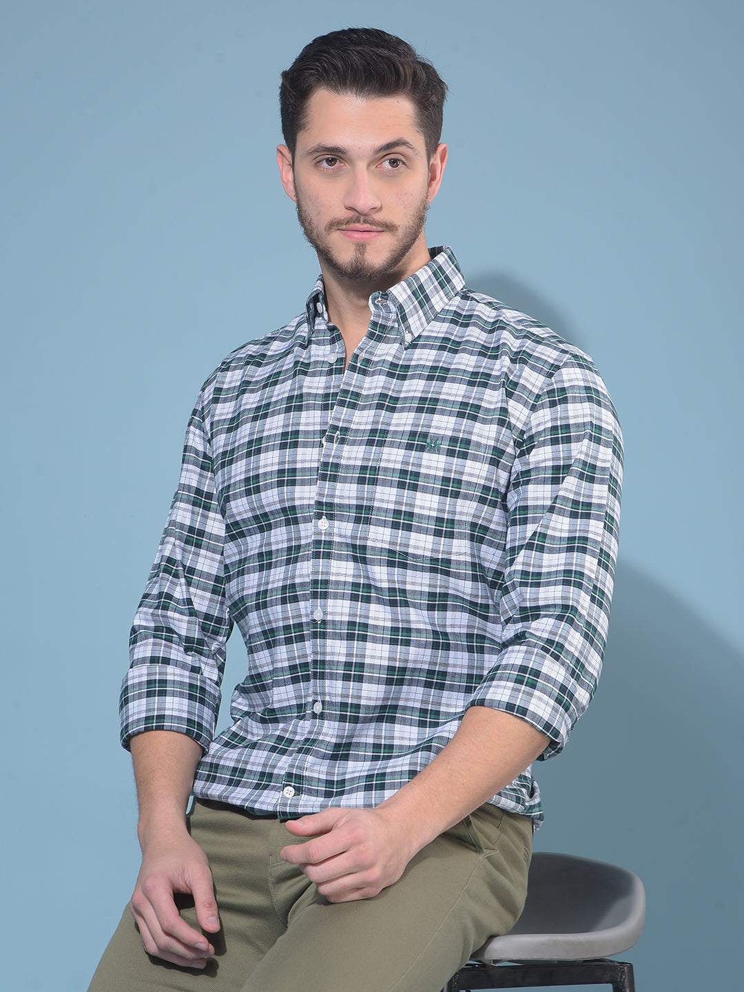 Green Tartan Check 100% Cotton Shirt-Men Shirts-Crimsoune Club