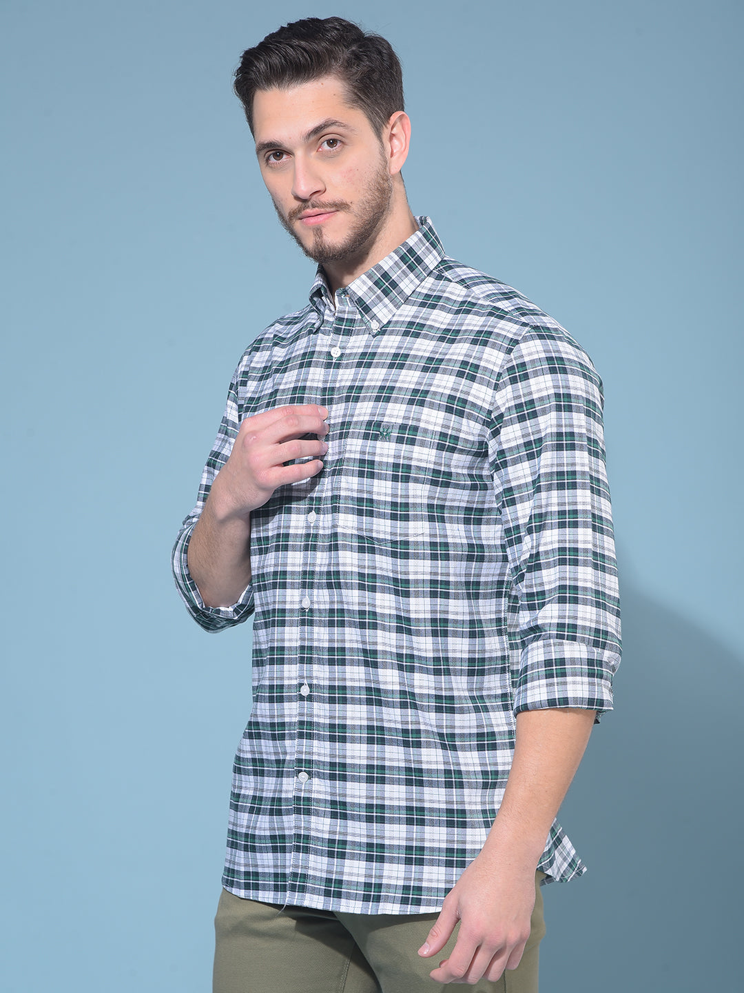 Green Tartan Check 100% Cotton Shirt-Men Shirts-Crimsoune Club