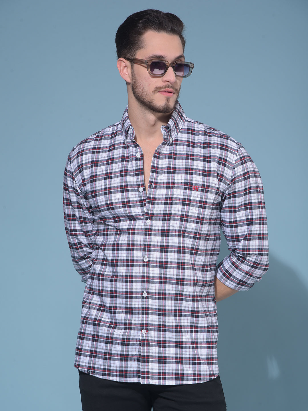 Red Tartan Check 100% Cotton Shirt-Men Shirts-Crimsoune Club