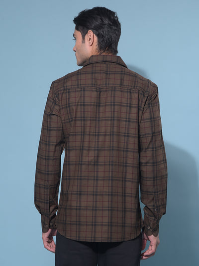 Brown Tartan Check 100% Cotton Shirt-Men Shirts-Crimsoune Club