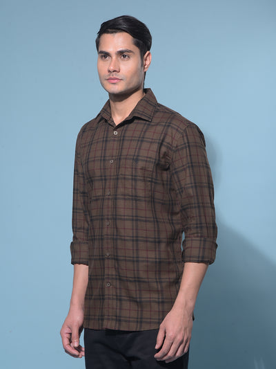 Brown Tartan Check 100% Cotton Shirt-Men Shirts-Crimsoune Club