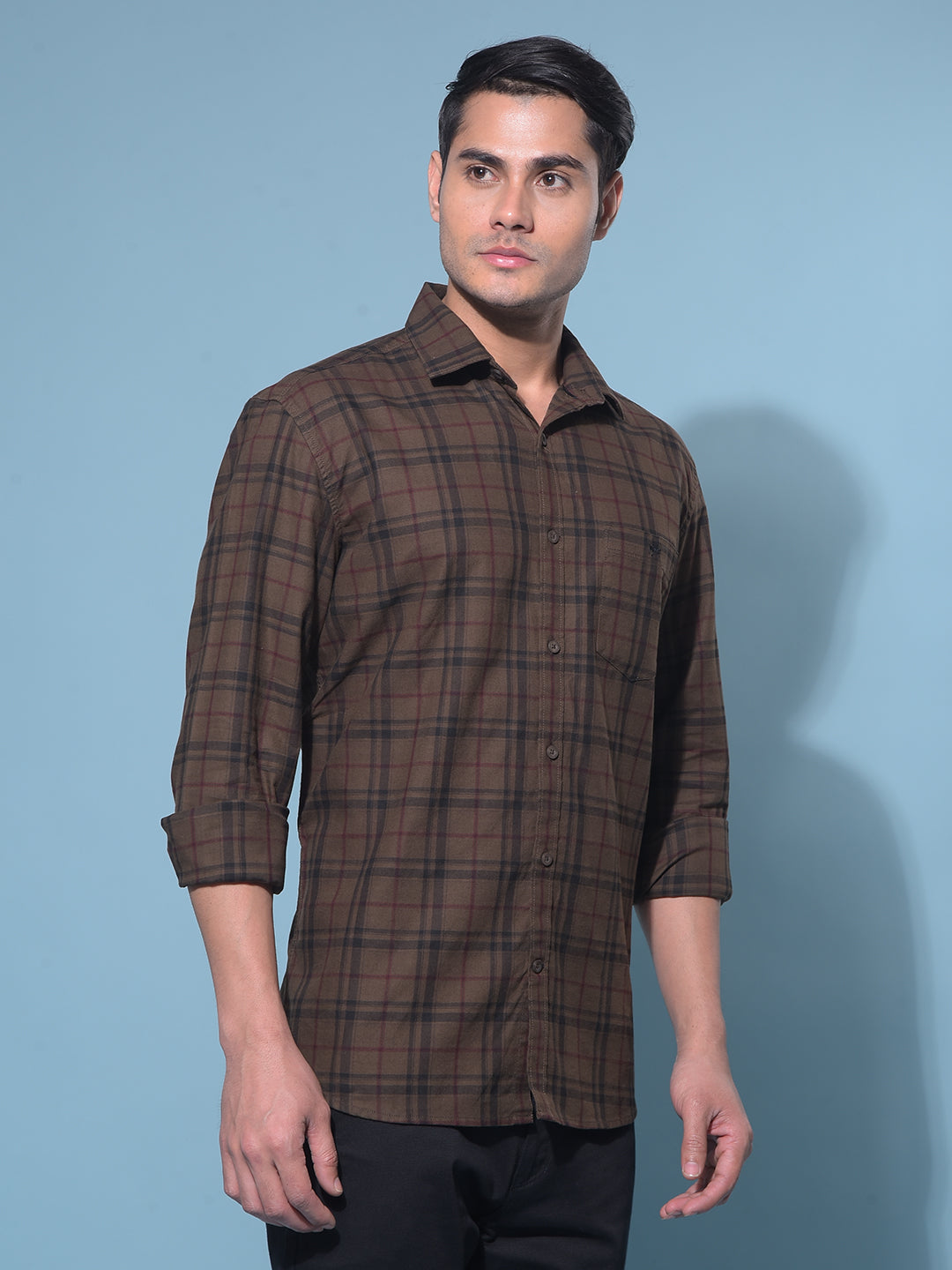 Brown Tartan Check 100% Cotton Shirt-Men Shirts-Crimsoune Club