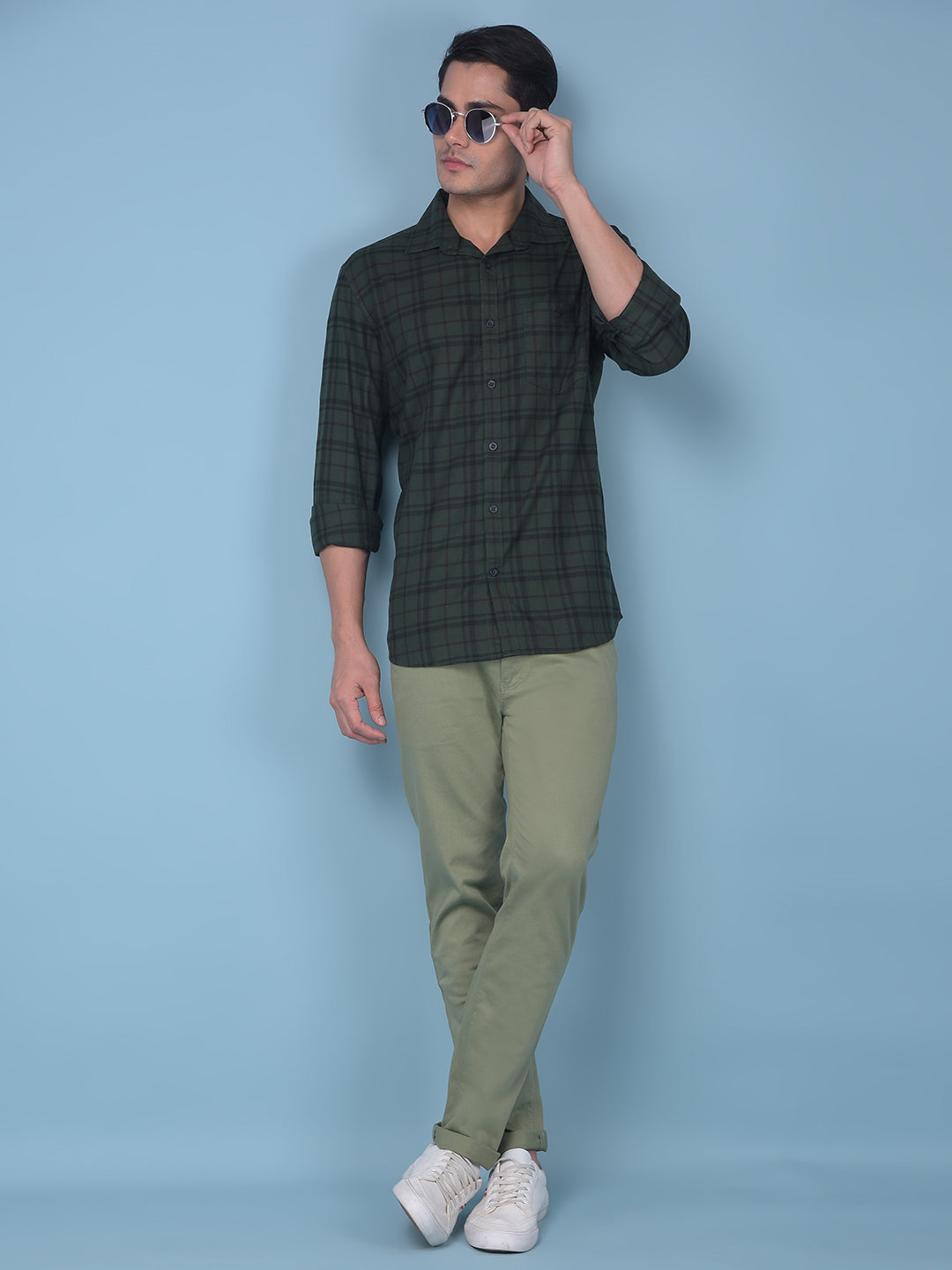 Green Tartan Check 100% Cotton Resort Shirt-Men Shirts-Crimsoune Club