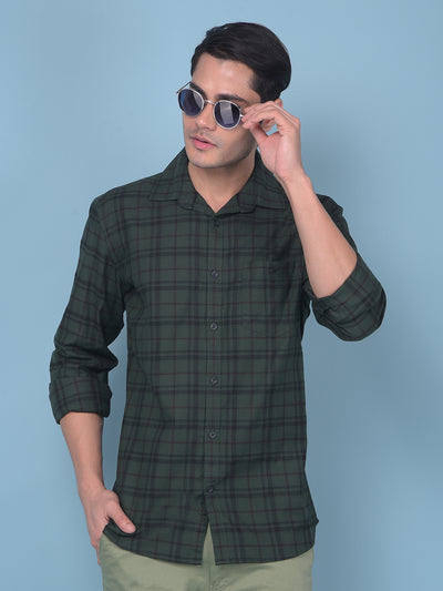 Green Tartan Check 100% Cotton Resort Shirt-Men Shirts-Crimsoune Club