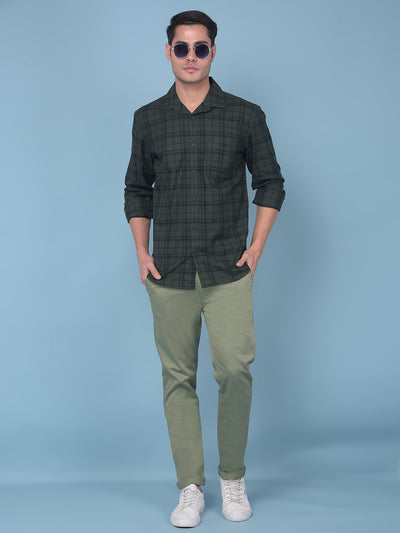 Green Tartan Check 100% Cotton Resort Shirt-Men Shirts-Crimsoune Club