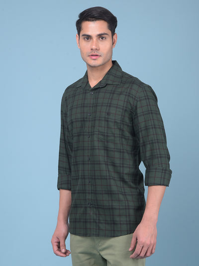 Green Tartan Check 100% Cotton Resort Shirt-Men Shirts-Crimsoune Club