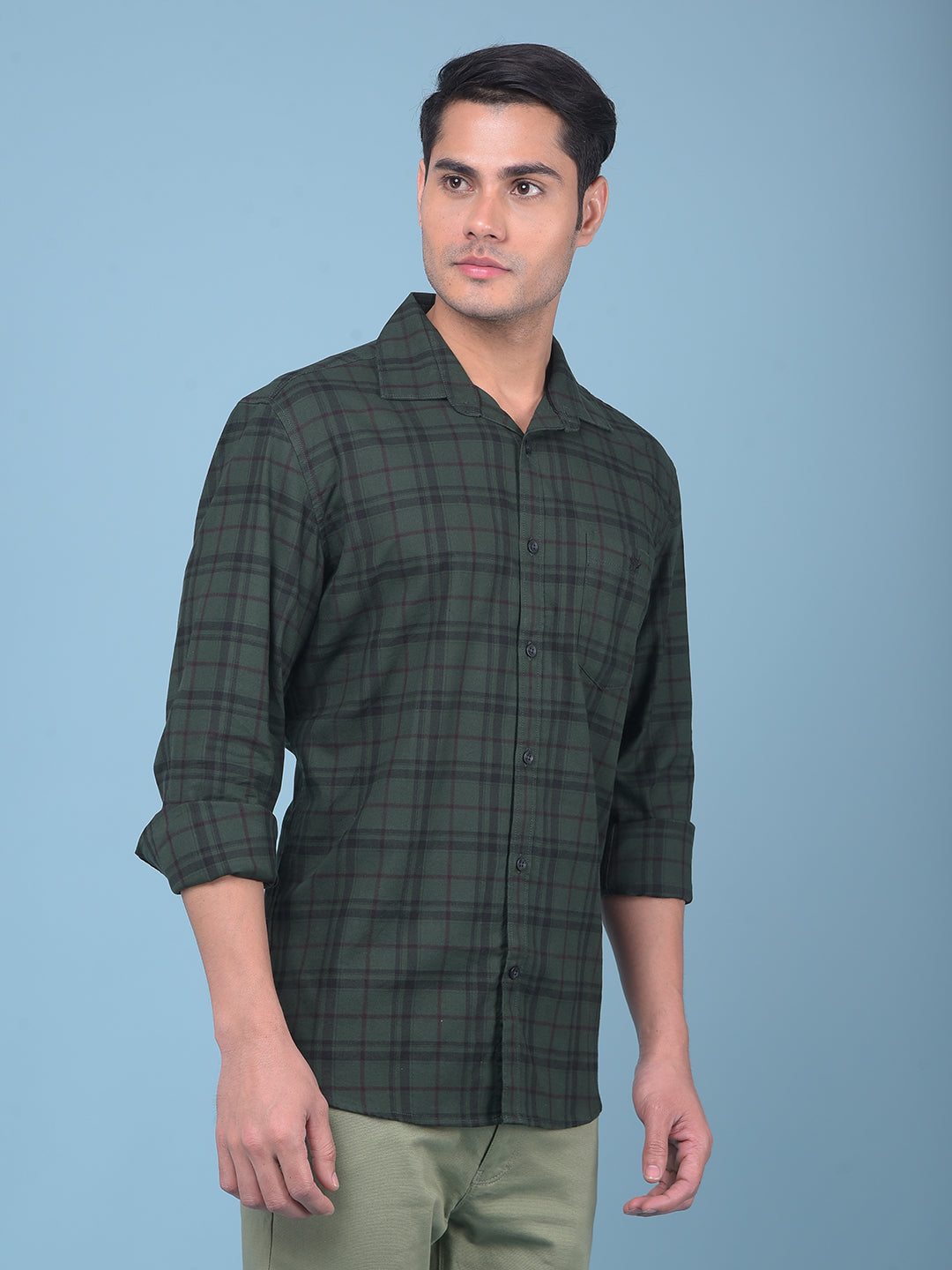 Green Tartan Check 100% Cotton Resort Shirt-Men Shirts-Crimsoune Club