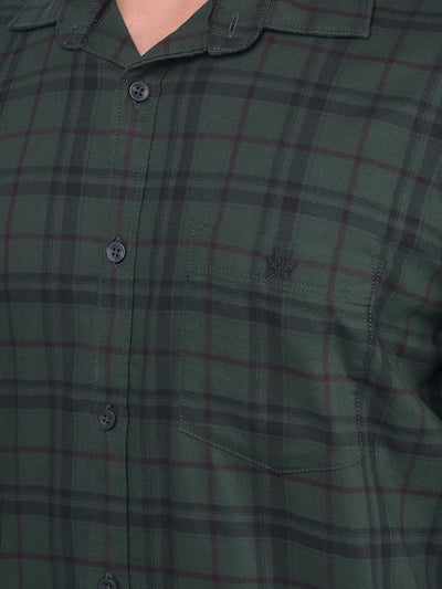 Green Tartan Check 100% Cotton Resort Shirt-Men Shirts-Crimsoune Club