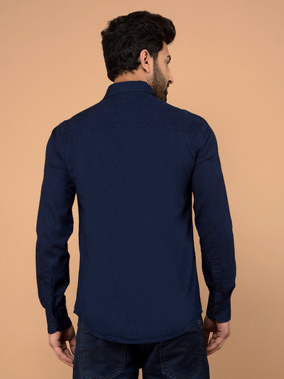 Navy Blue 100% Cotton Denim Shirt-Men Shirts-Crimsoune Club