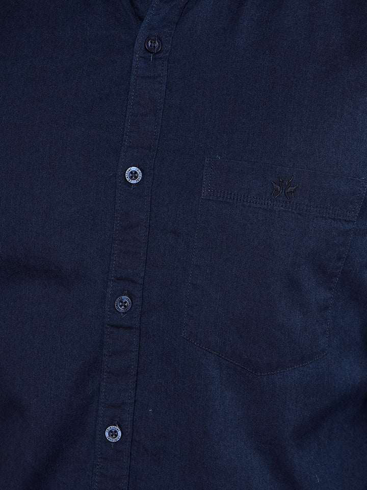 Navy Blue 100% Cotton Denim Shirt-Men Shirts-Crimsoune Club