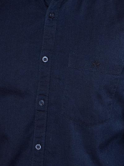 Navy Blue 100% Cotton Denim Shirt-Men Shirts-Crimsoune Club