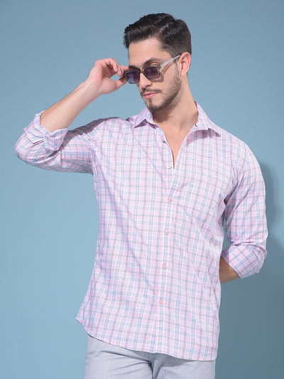 Pink Tartan Check 100% Cotton Shirt-Men Shirts-Crimsoune Club