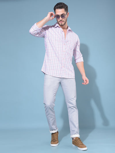 Pink Tartan Check 100% Cotton Shirt-Men Shirts-Crimsoune Club