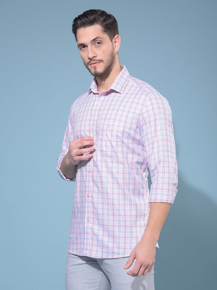 Pink Tartan Check 100% Cotton Shirt-Men Shirts-Crimsoune Club