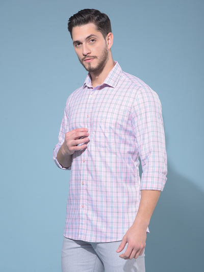 Pink Tartan Check 100% Cotton Shirt-Men Shirts-Crimsoune Club