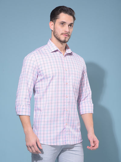 Pink Tartan Check 100% Cotton Shirt-Men Shirts-Crimsoune Club