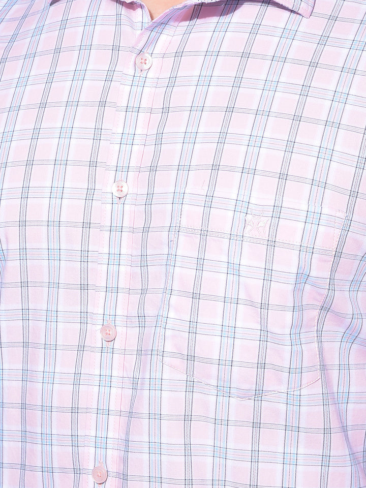 Pink Tartan Check 100% Cotton Shirt-Men Shirts-Crimsoune Club