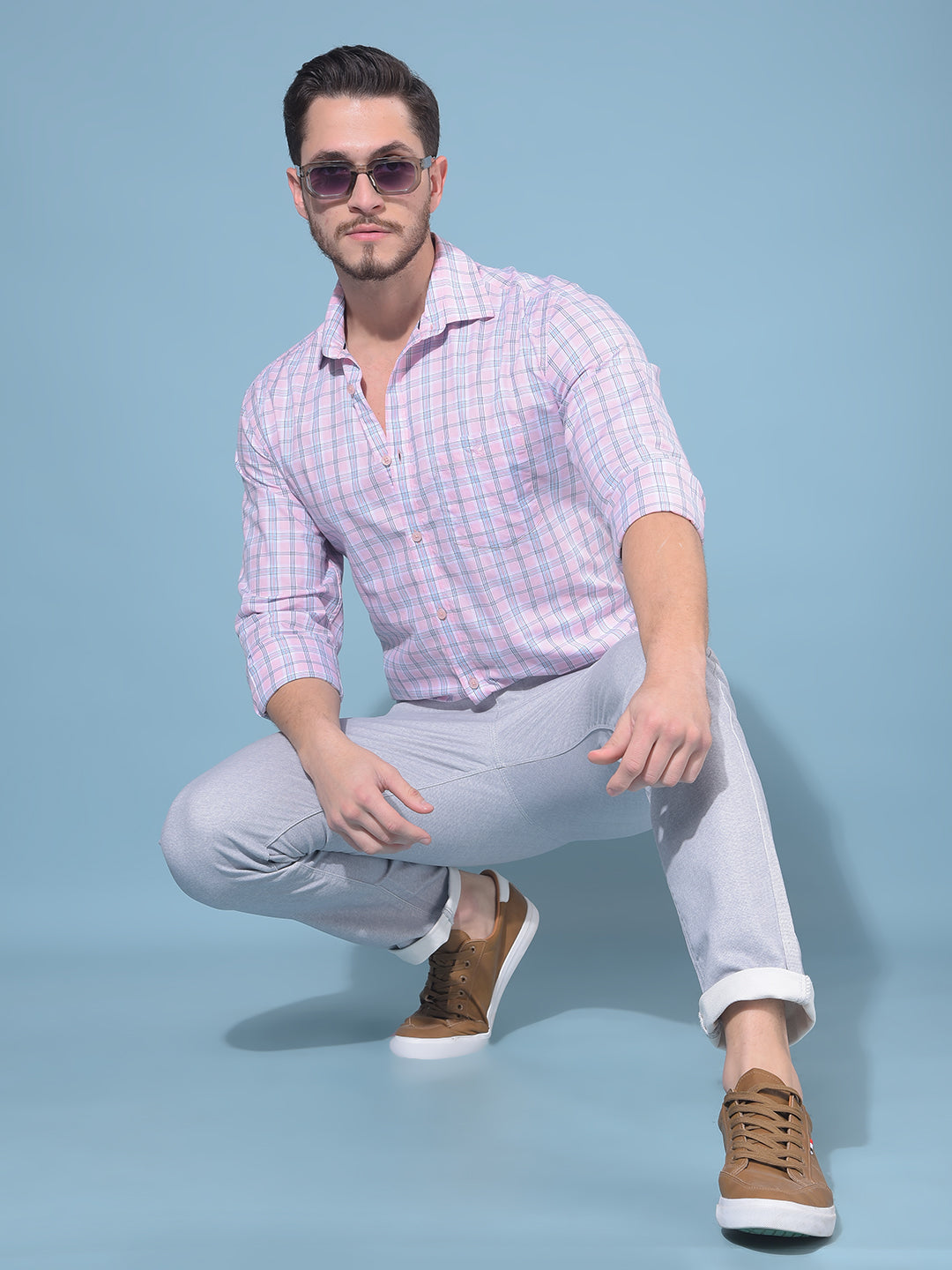 Pink Tartan Check 100% Cotton Shirt-Men Shirts-Crimsoune Club