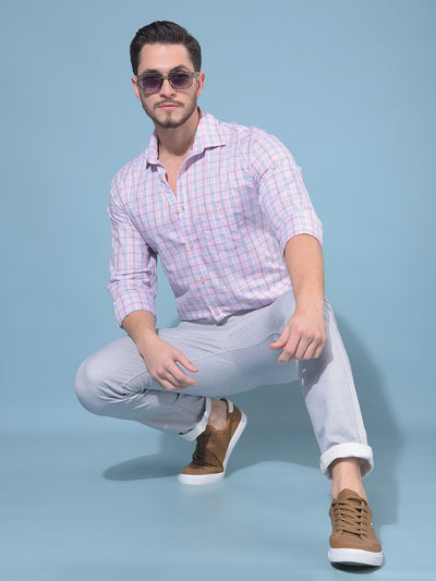 Pink Tartan Check 100% Cotton Shirt-Men Shirts-Crimsoune Club